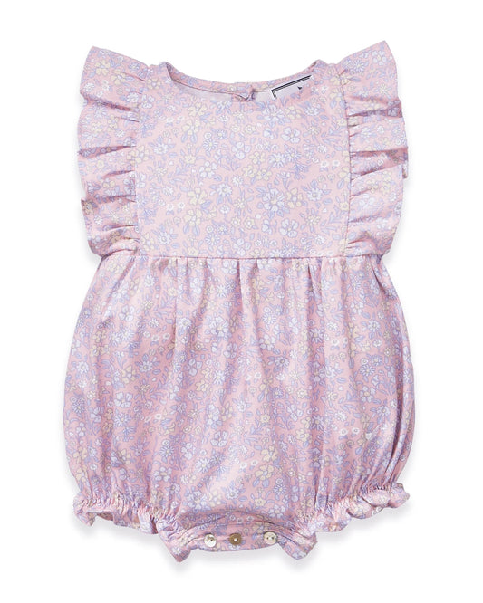 Petite Plume Fleur Blush Twill Ruffled Romper