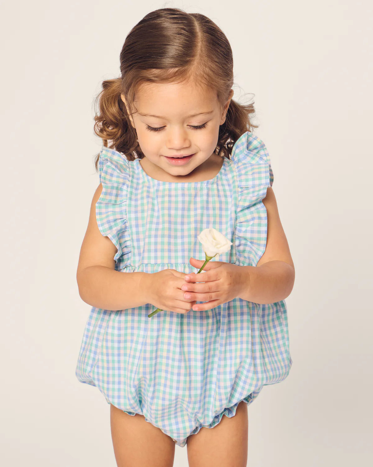 Petite Plume Spring Gingham Twill Ruffle Romper