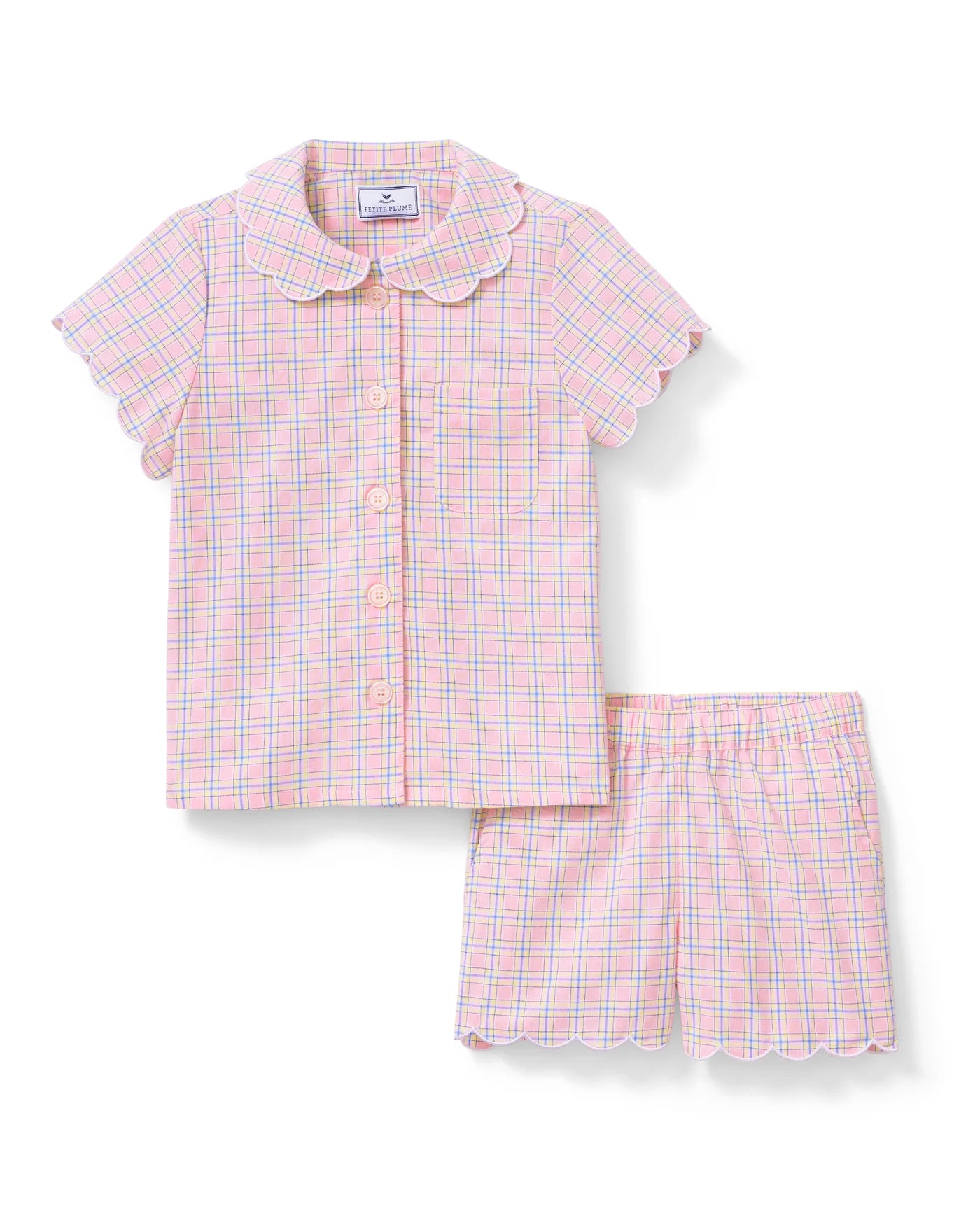 Petite Plume Peony Plaid Colette Twill Children's Pajama Short Set