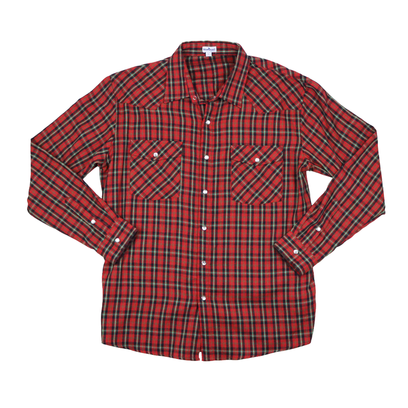 BlueQuail Holiday Plaid Flannel Pearl Snap Long Sleeve Shirt