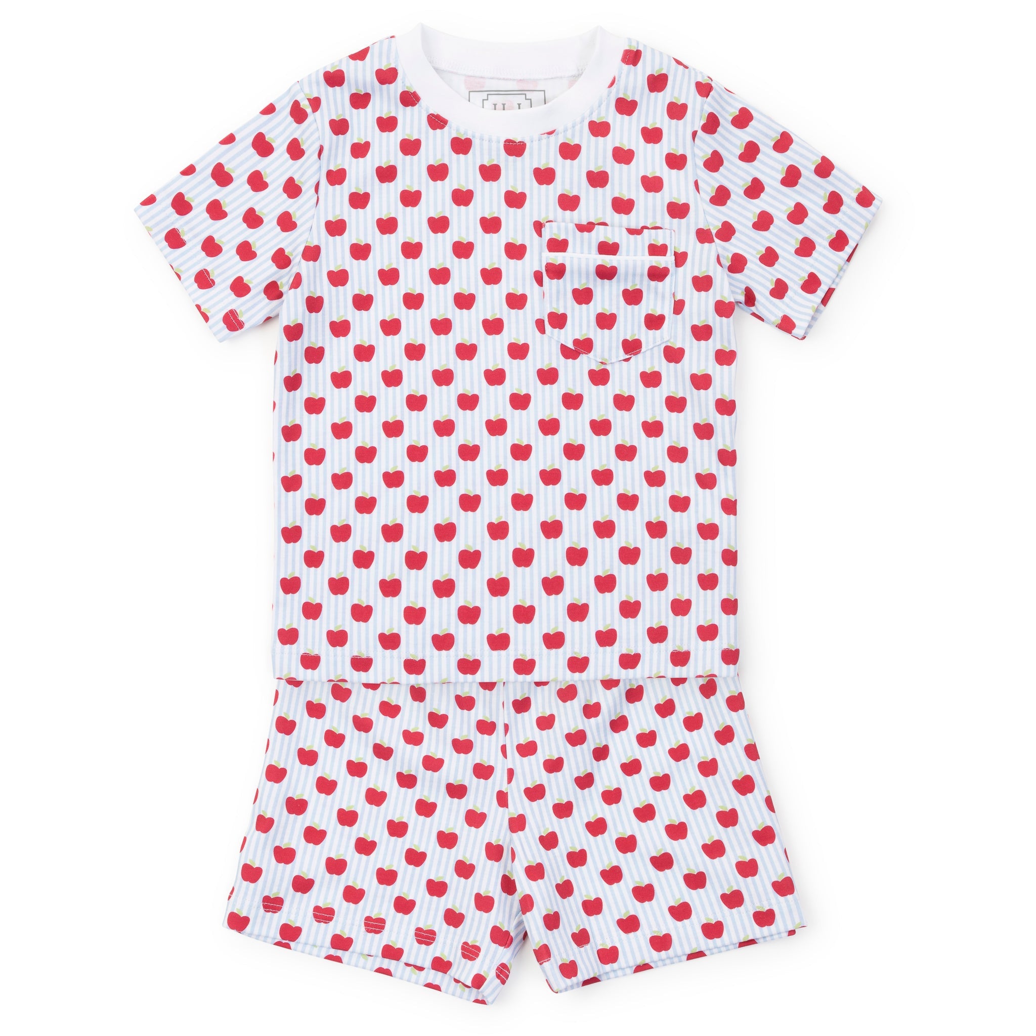  Lila and Hayes Charles Boys' Short Set - Schoolhouse Apples Blue