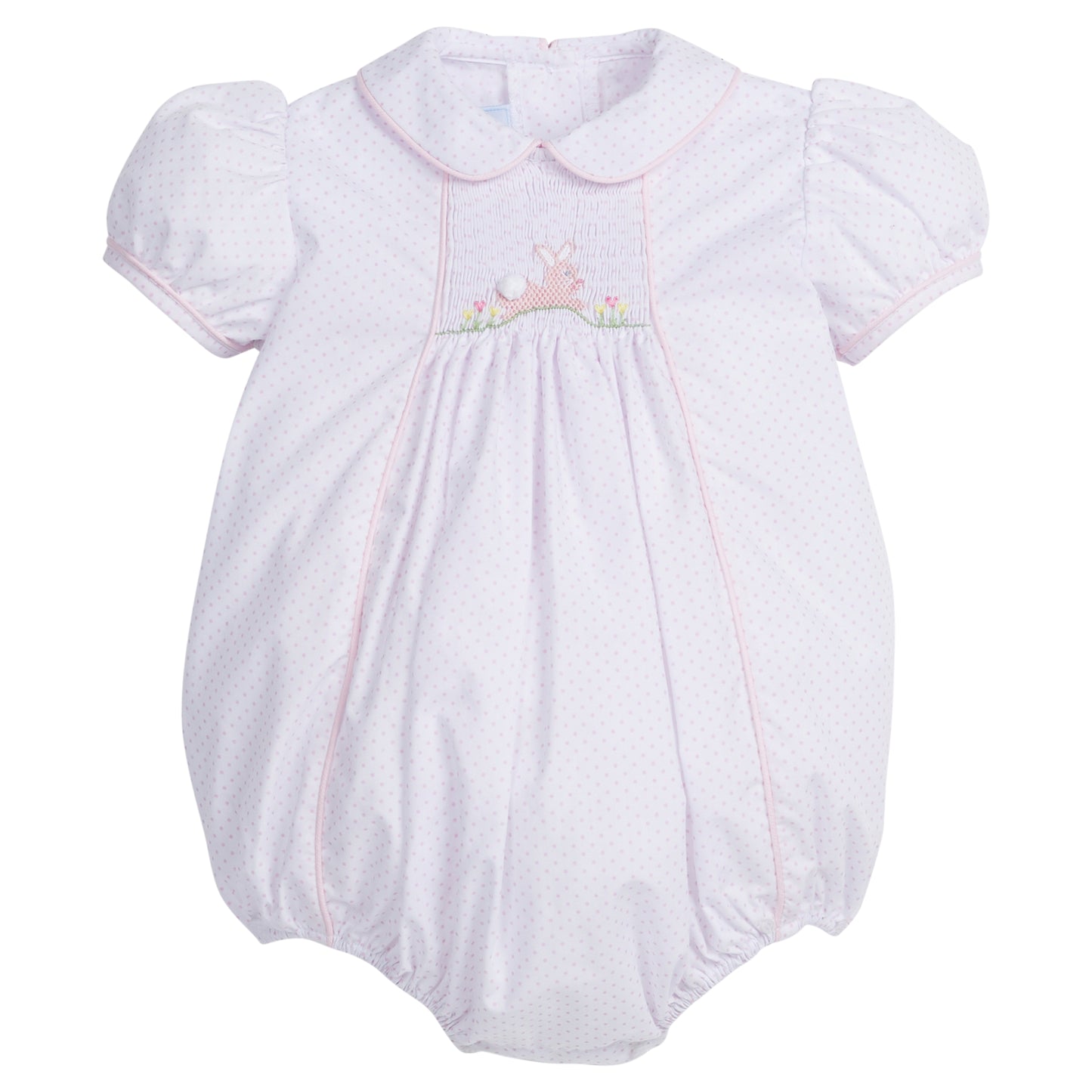 Little English Chest Smocked Bubble- Pink Bunny