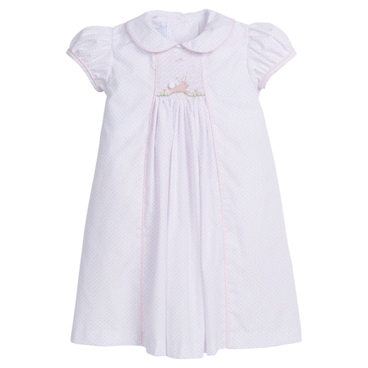 Little English Chest Smocked Dress- Pink Bunny