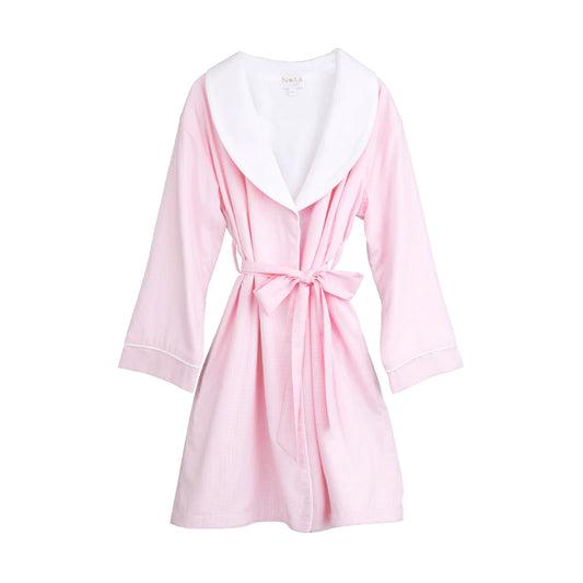 Lenora Girl's Cotton Robe With Pima Knit Lining- Pink