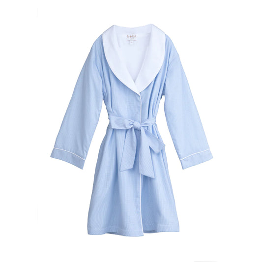 Girl's Cotton Robe With Pima Knit Lining- Blue