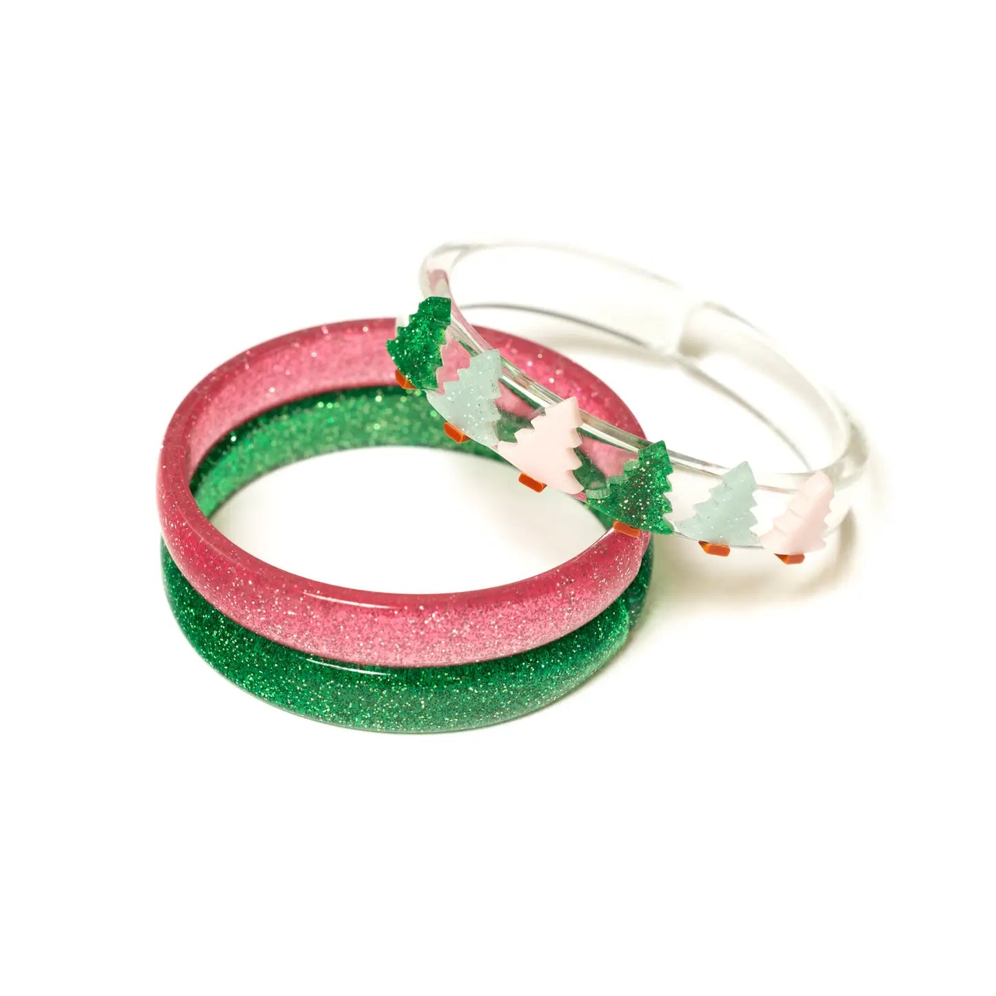 Lilies & Roses Christmas Tree Glitter Pink And Green Bangle Set