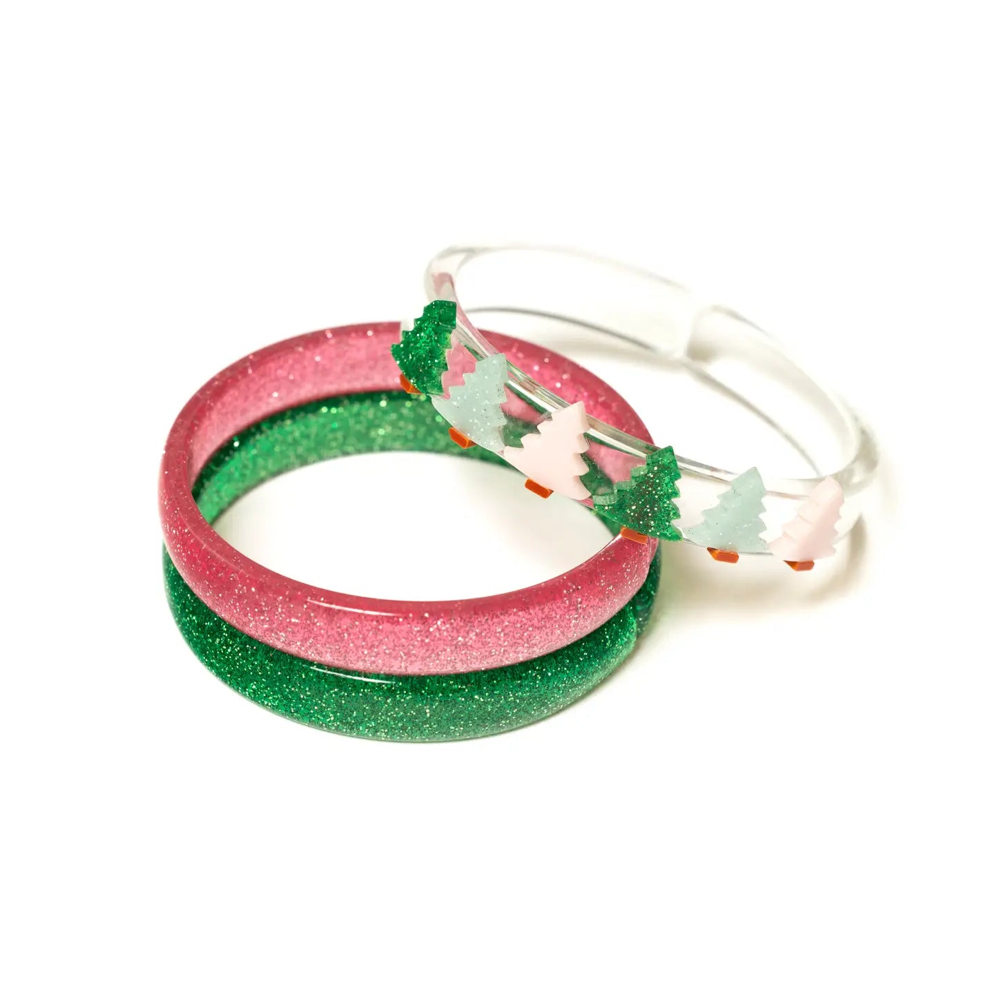 Lilies & Roses Christmas Tree Glitter Pink And Green Bangle Set