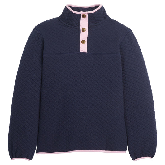 Little English Quilted Pullover- Navy and Light Pink