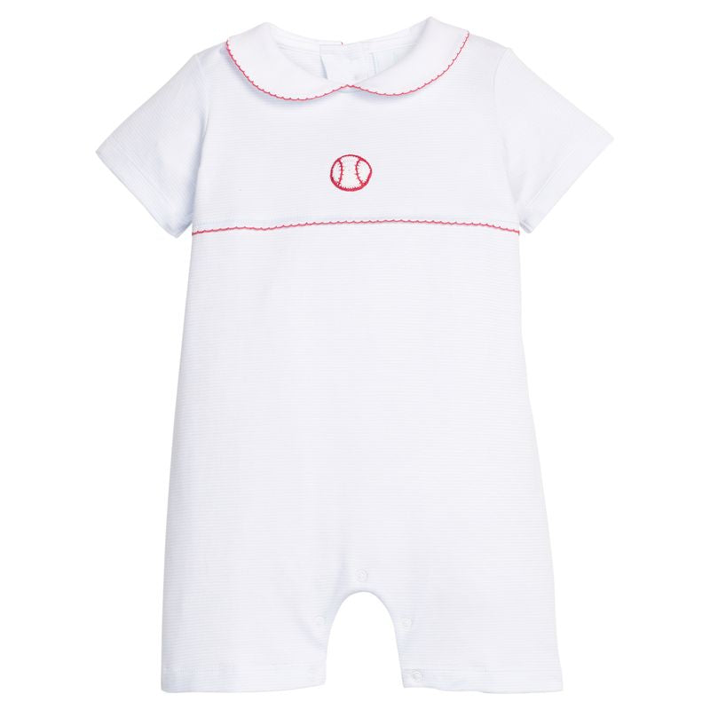 Little English Crochet Cream Romper- Baseball