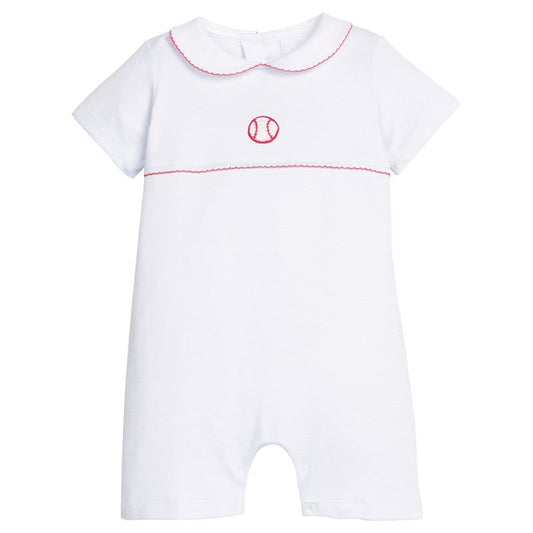 Little English Crochet Cream Romper- Baseball