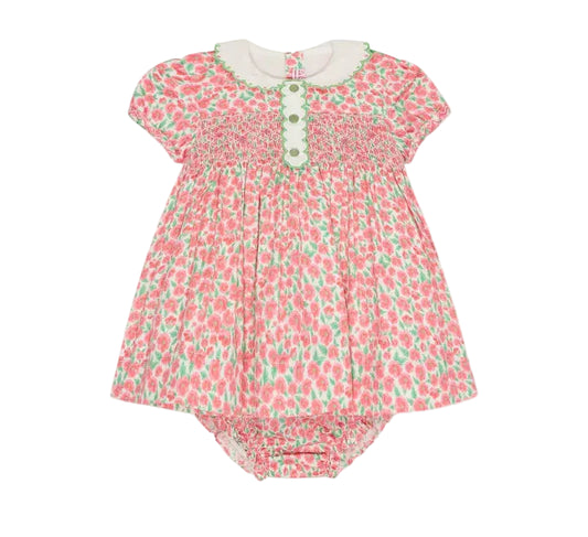 La Coqueta Red Floral Coco Baby Girl Hand Smocked Set