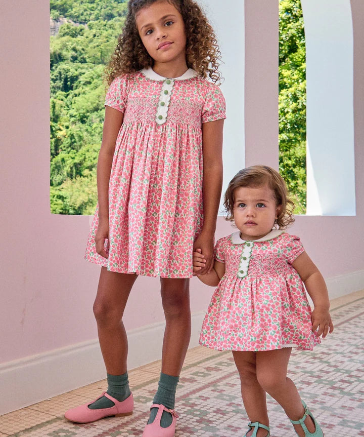 Red Floral Coco Hand Smocked Dress