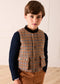 Vincent Check Velvet Collar Pocket Detail Vest Gillet in Brown
