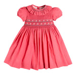 Pepa London Hand Smocked Flower Embroidered Dress in Strawberry