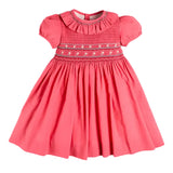Pepa London Hand Smocked Flower Embroidered Dress in Strawberry