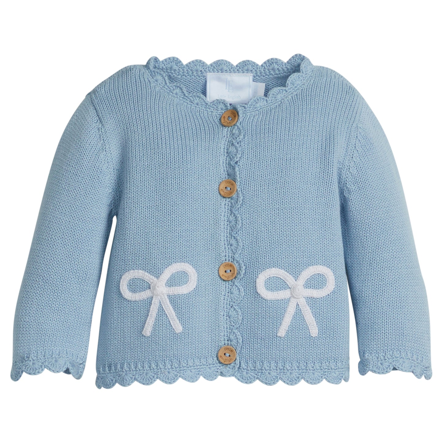 Little English Crochet Cardigan- Blue Bow