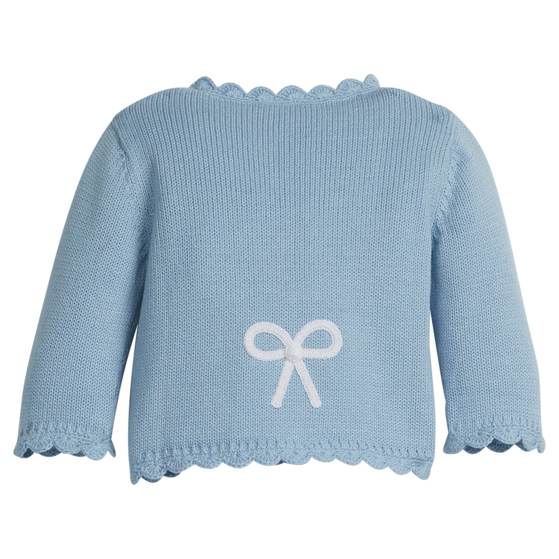 Little English Crochet Cardigan- Blue Bow