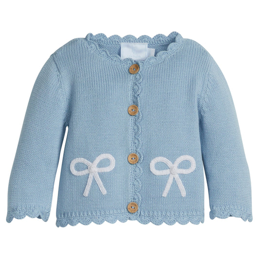 Little English Crochet Cardigan- Blue Bow