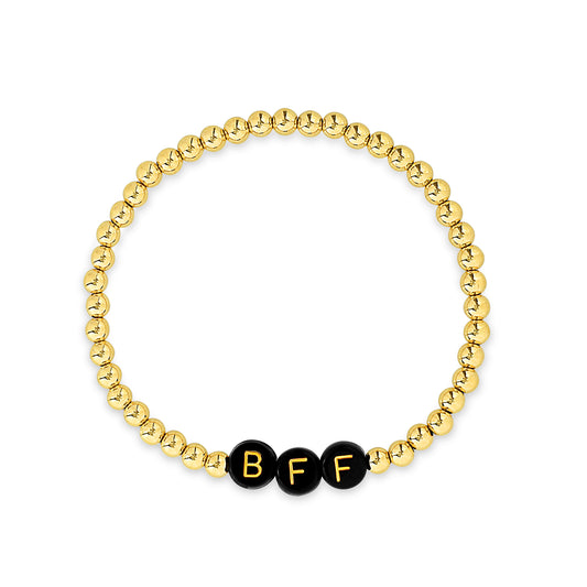 LeMel Kid's Custom Everyday Stretch Bracelet- Black Bead With Gold Letters