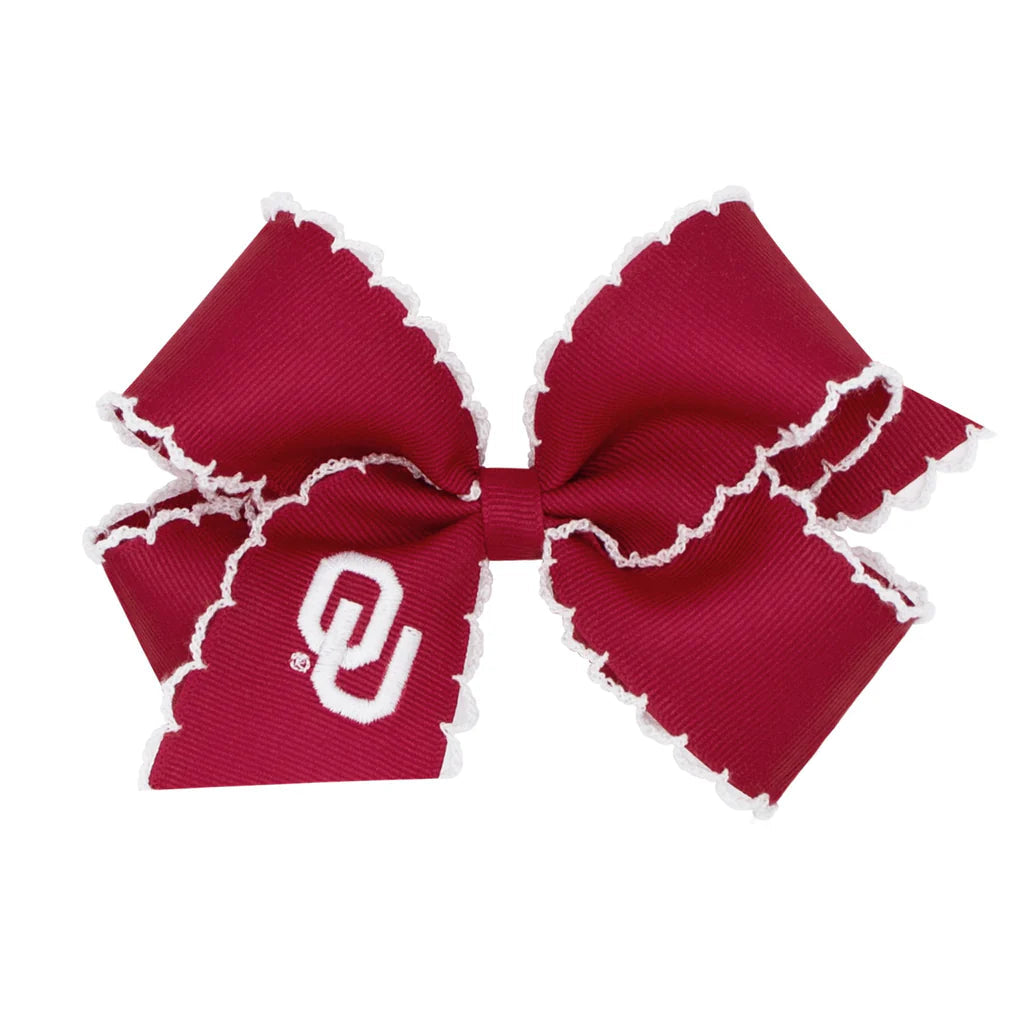 Wee Ones Medium Grosgrain Collegiate Embroidered Moonstitch Hair Bow- OU