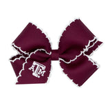 Wee Ones Medium Grosgrain Collegiate Embroidered Moonstitch Hair Bow- Texas A&M