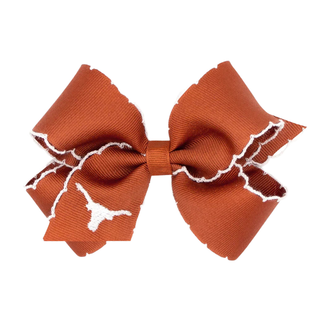Wee Ones Medium Grosgrain Collegiate Embroidered Moonstitch Hair Bow- Texas