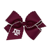 Wee Ones King Grosgrain Collegiate Embroidered Moonstitch Hair Bow- Texas A&M