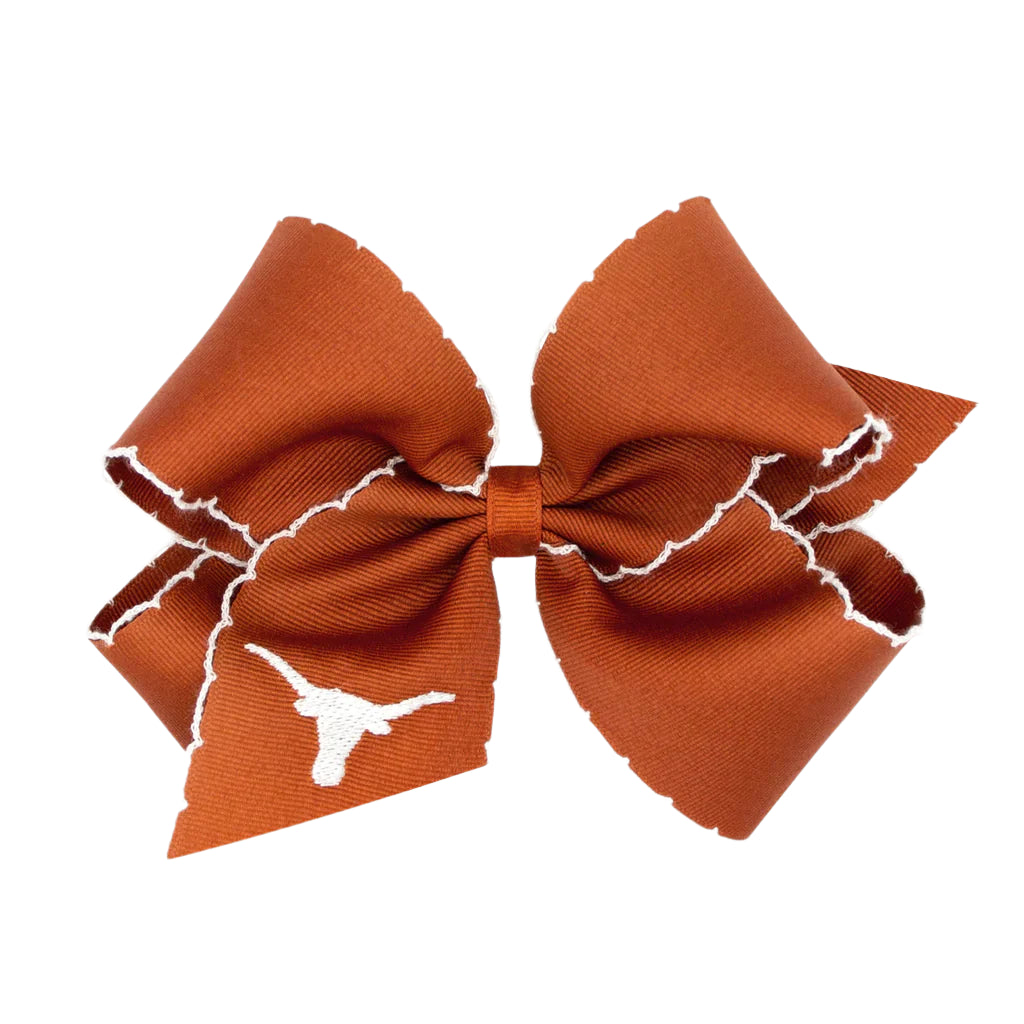 Wee Ones King Grosgrain Collegiate Embroidered Moonstitch Hair Bow- Texas