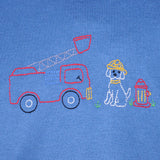 Dog With Firetruck Hand Stitched T-Shirt