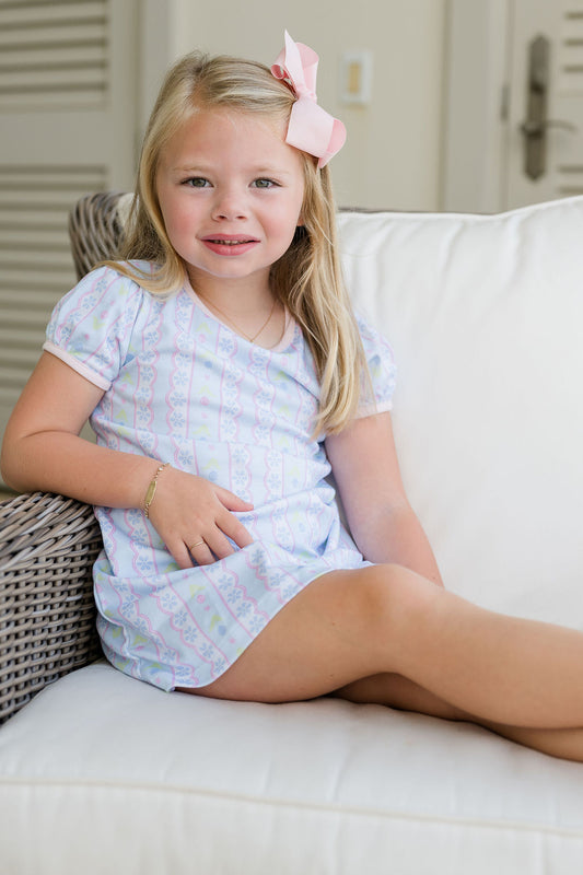 James and Lottie Blue Floral Scallop Play Dress