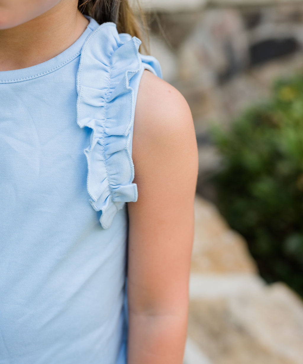 Light Blue Ruffle Sleeveless Top