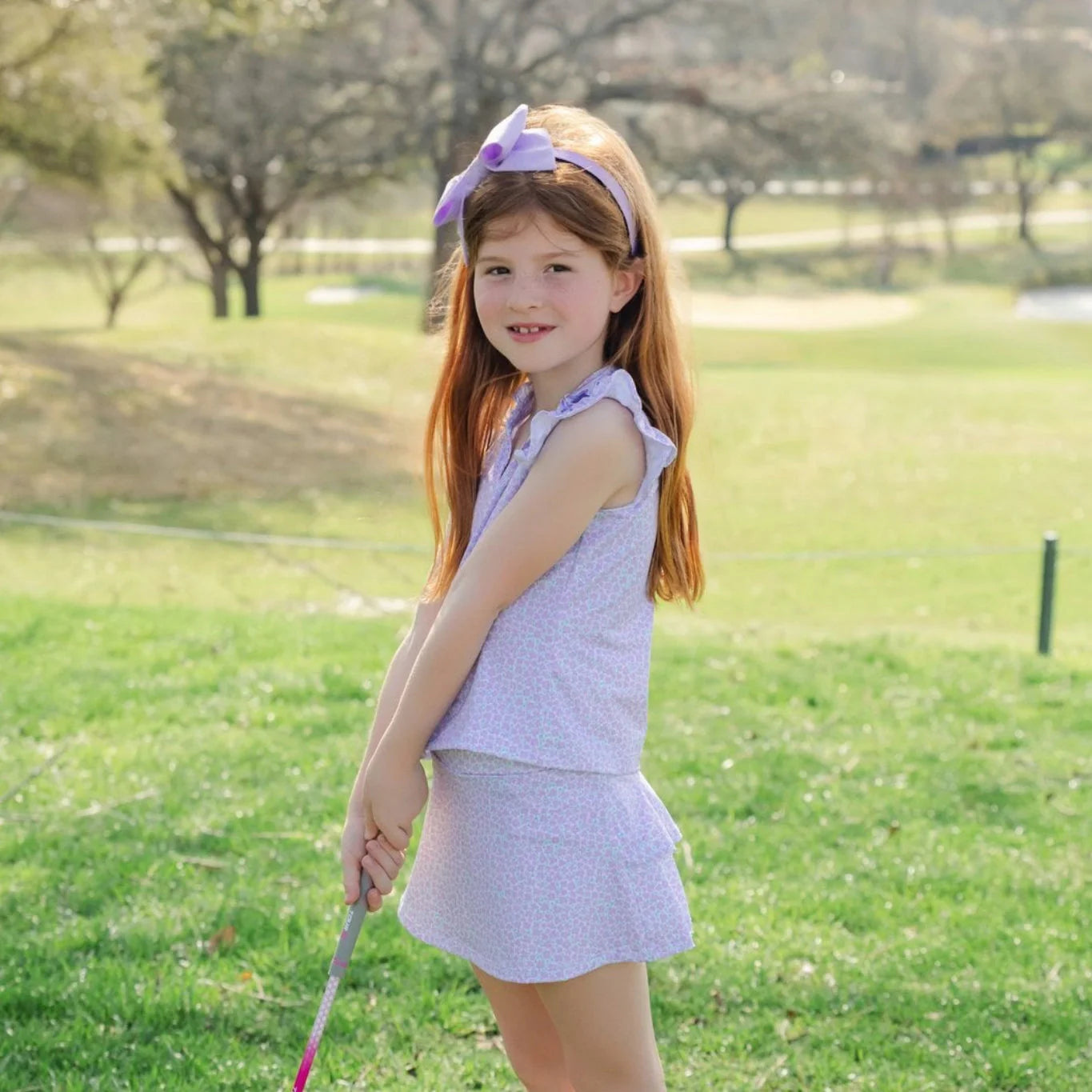 Lila and Hayes Ellie Girls' Sleeveless Performance Top- Petal Party Lavender