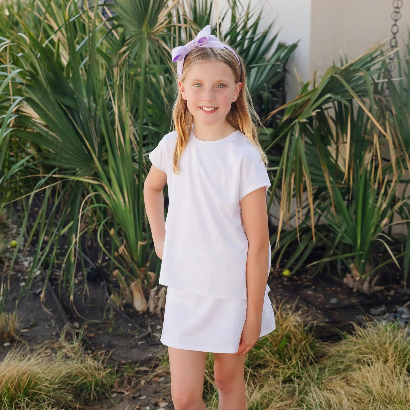 Lila and Hayes Sloane Girls' Short Sleeve Performance Top- White