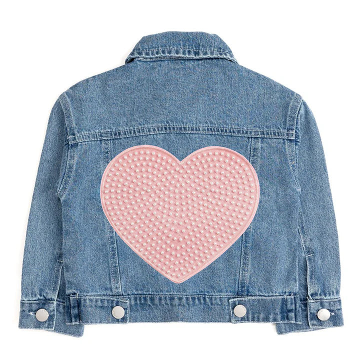 Sweet Wink Pearl Heart Patch Denim Jacket