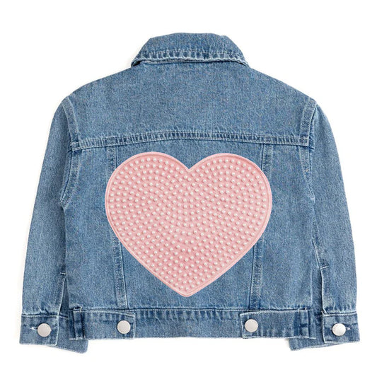 Sweet Wink Pearl Heart Patch Denim Jacket