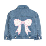 Sweet Wink Pearl and Gemstone Floral Bow Patch Denim Jacket