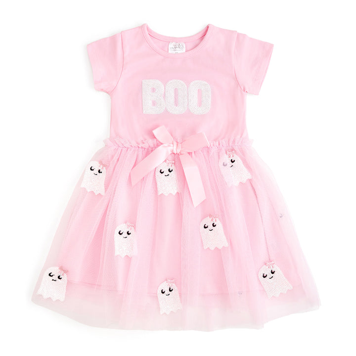 Sweet Wink Boo Sequin Patch Short Sleeve Tutu Dress