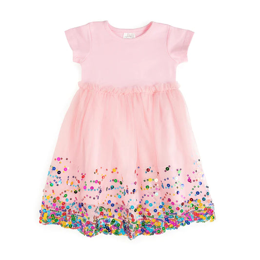 Sweet Wink Pink Confetti Short Sleeve Tutu Dress