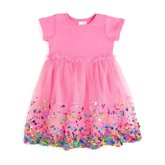 Sweet Wink Raspberry Confetti Short Sleeve Tutu Dress