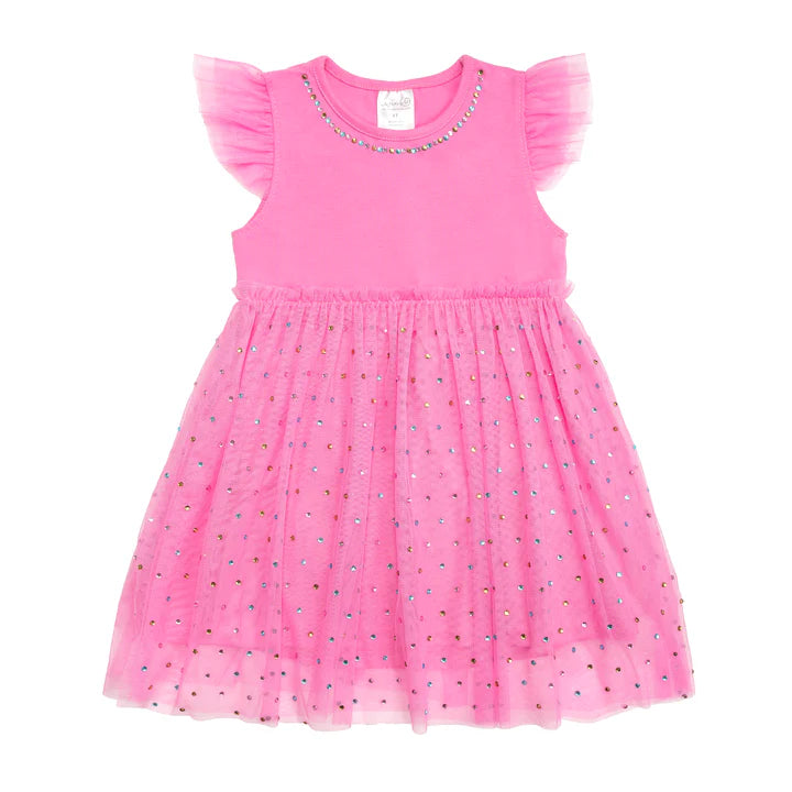 Sweet Wink Raspberry Rhinestone Short Sleeve Tutu Dress