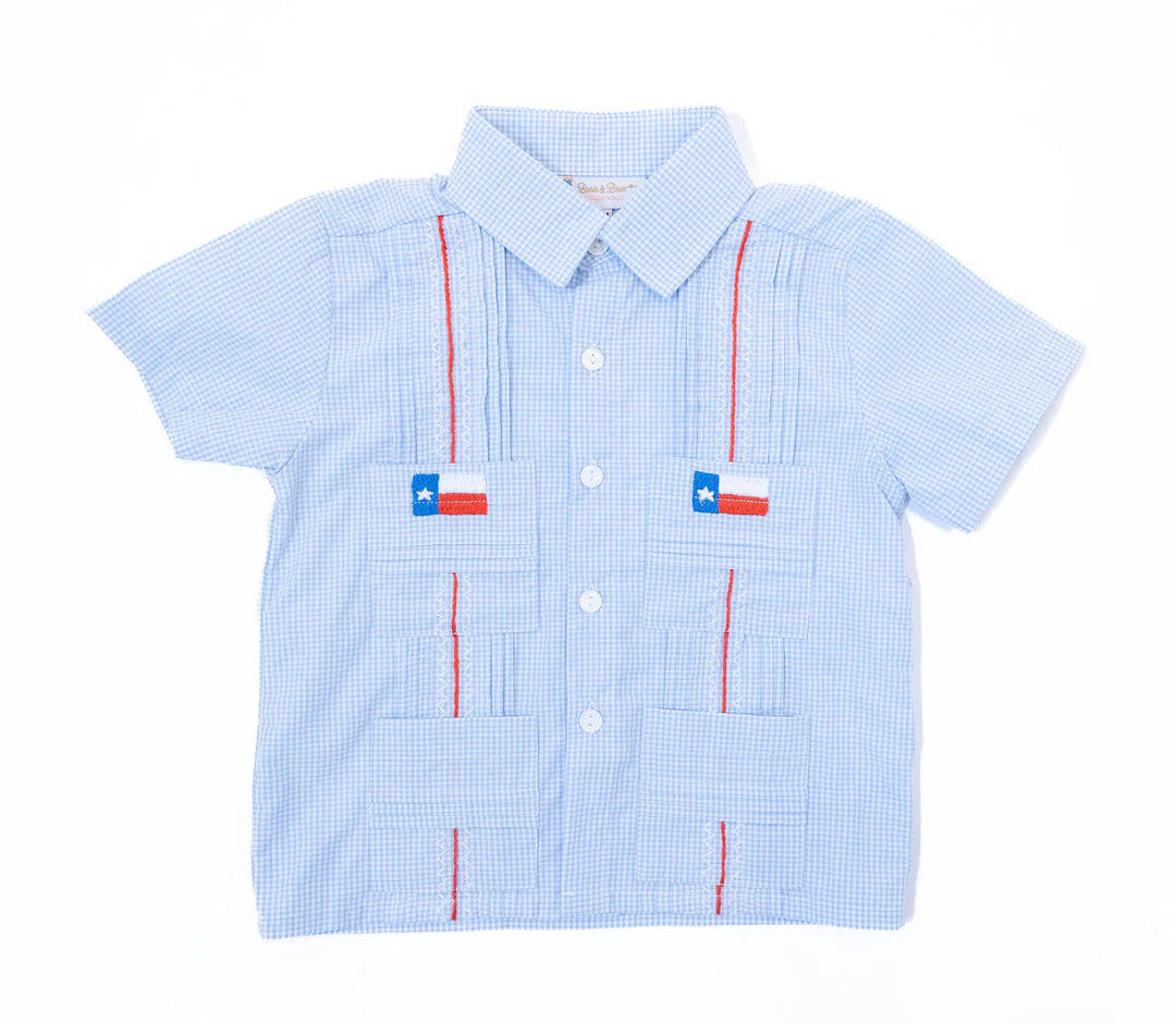 Boots and Bows Smocking Co. Texas Flag Guayabera