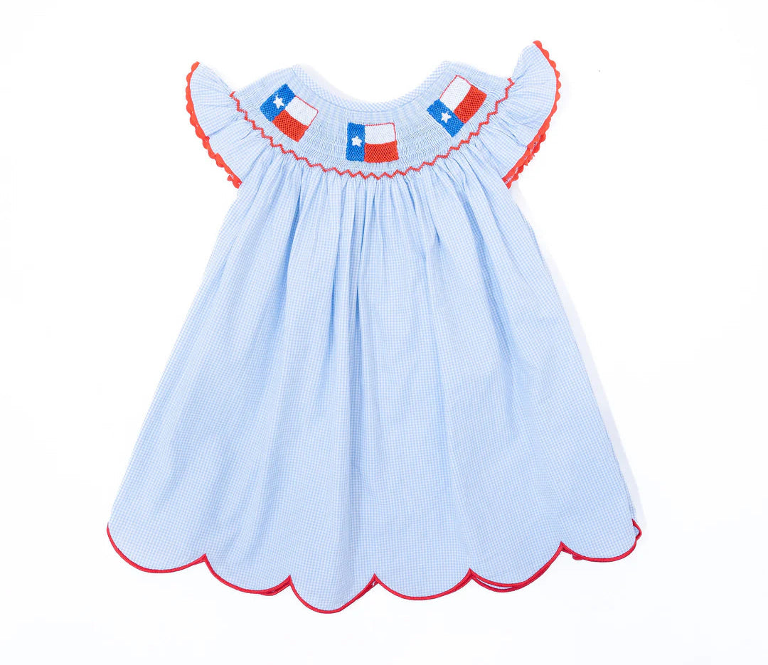 Boots and Bows Smocking Co. Texas Flag Gingham Dress 