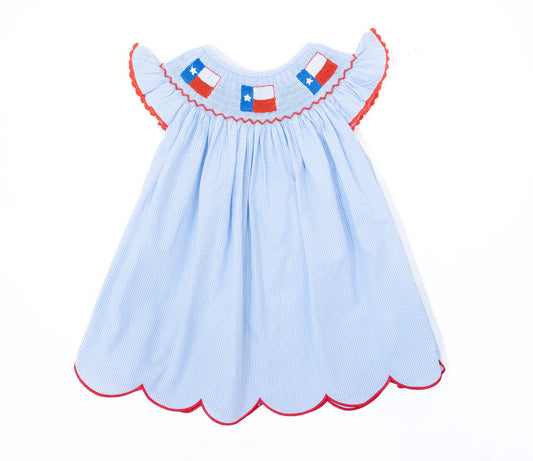 Boots and Bows Smocking Co. Texas Flag Gingham Dress 