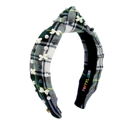 Poppyland Jojo Mommy + Poppyland Navy and Green Plaid Bow Knot Headband