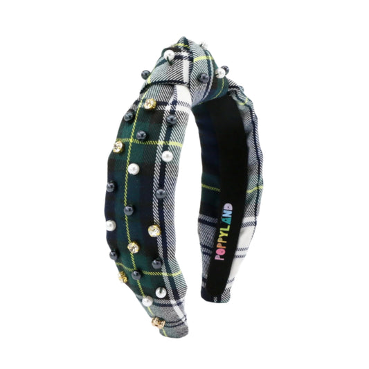 Poppyland Jojo Mommy + Poppyland Navy and Green Plaid Pearl Knot Headband