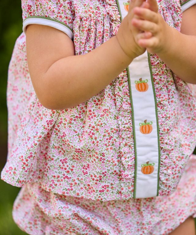 Little English Ruffled Sally Bloomer Set- Pumpkins