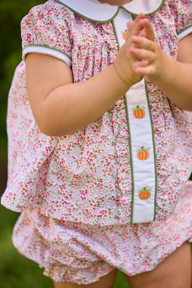 Little English Ruffled Sally Bloomer Set- Pumpkins