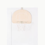 Beige basketball backboard with hoop on a white background