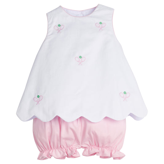 Little English Embroidered Bow Back Bloomer Set- Tennis