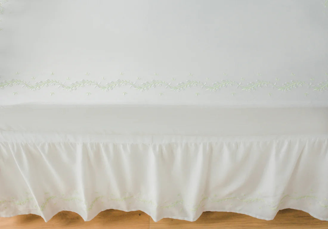 Little English Embroidered Crib Sheet- Meadow